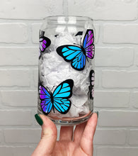 Load image into Gallery viewer, Butterflies | Beer Can Glass | Libbey Glass | Iced Coffee | 16oz