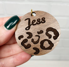 Load image into Gallery viewer, Personalized Leopard Print Round | Keychain | Wooden Keychain | Custom