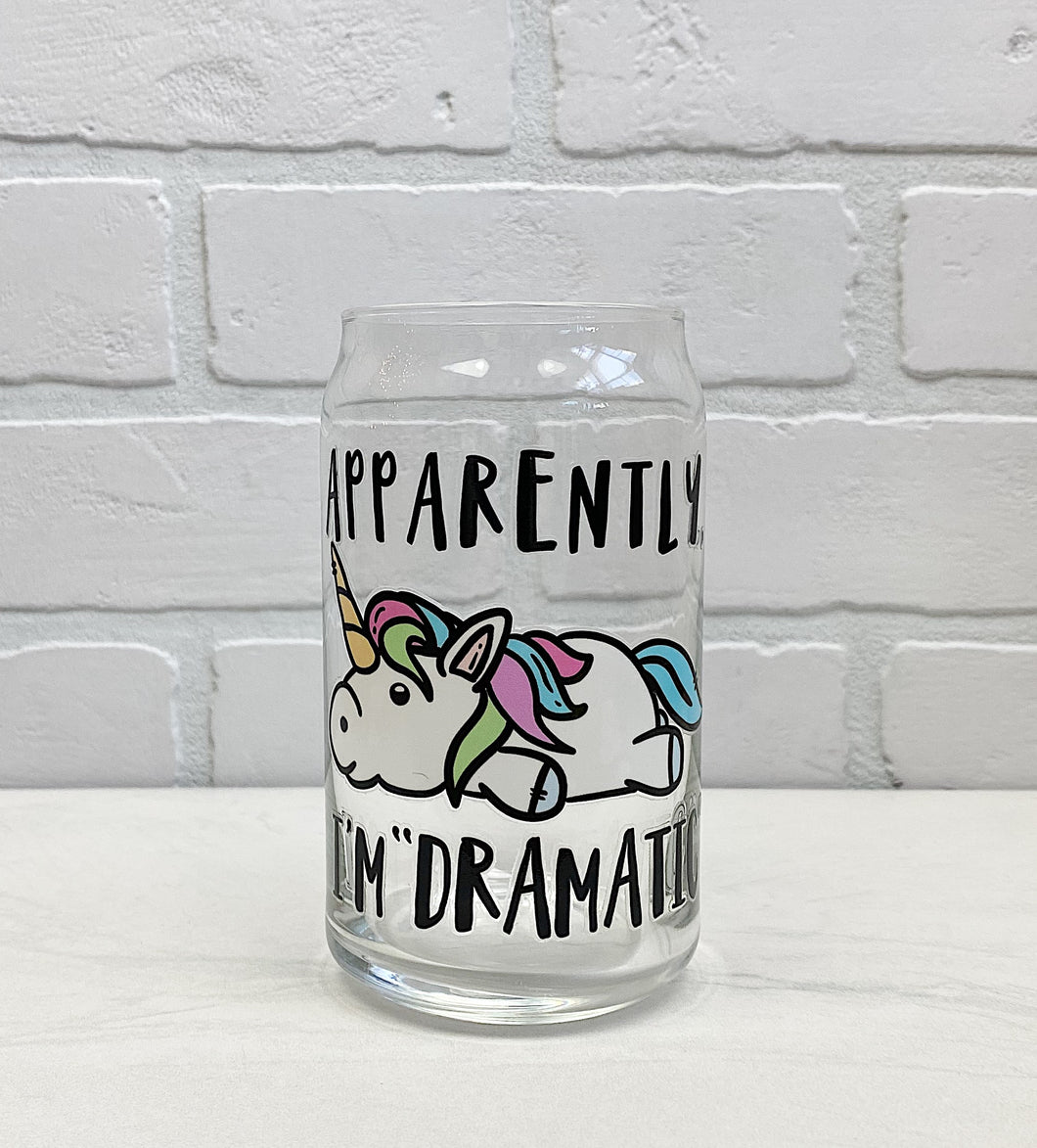 Apparently I'm Dramatic Unicorn | Beer Can Glass | Libbey Glass | Iced Coffee | 16oz