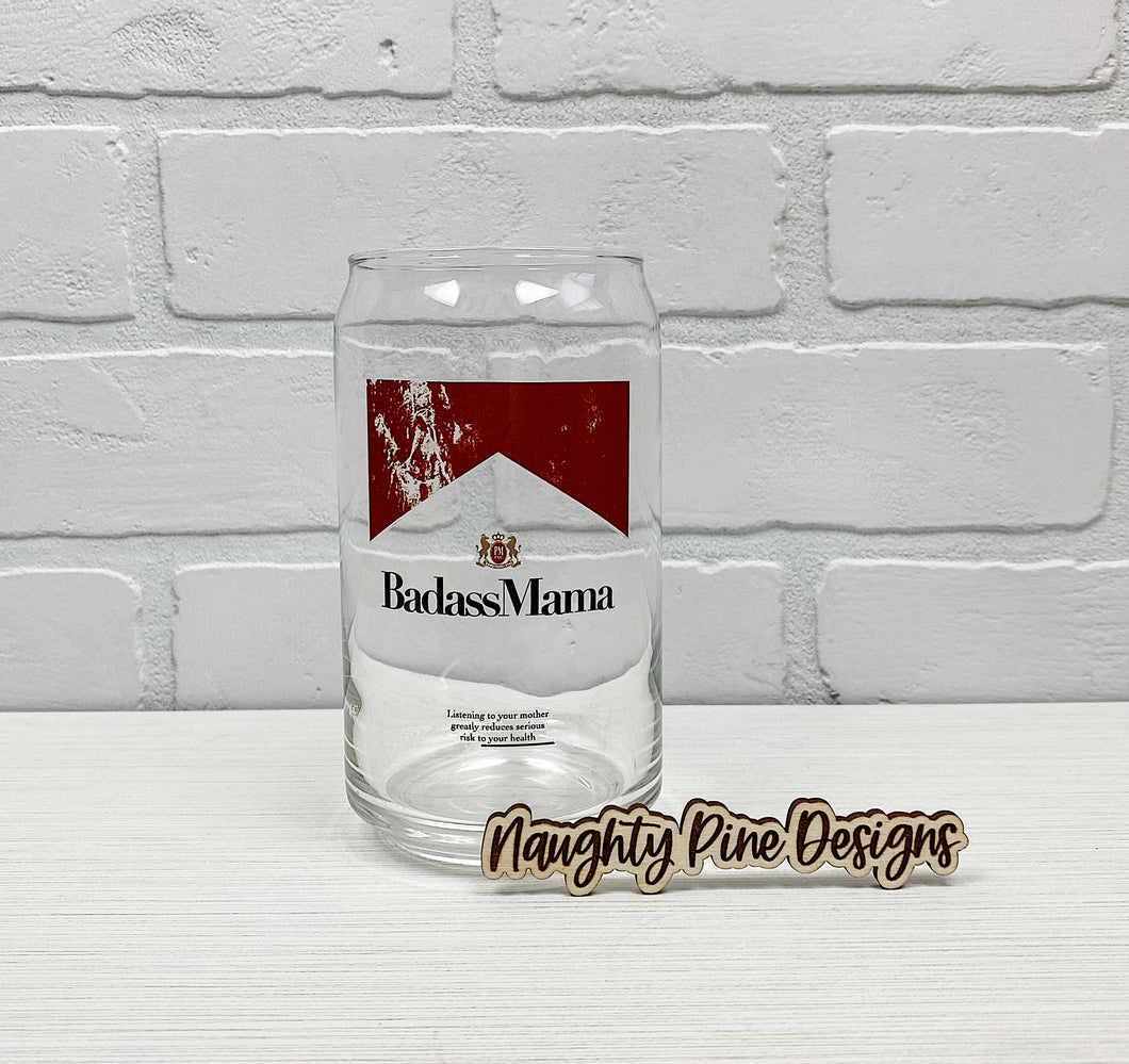 Badass Mama | Beer Can Glass | Libbey Glass | Iced Coffee | 16oz