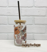 Load image into Gallery viewer, Fall Florals | Beer Can Glass | Libbey Glass | Iced Coffee | 16oz
