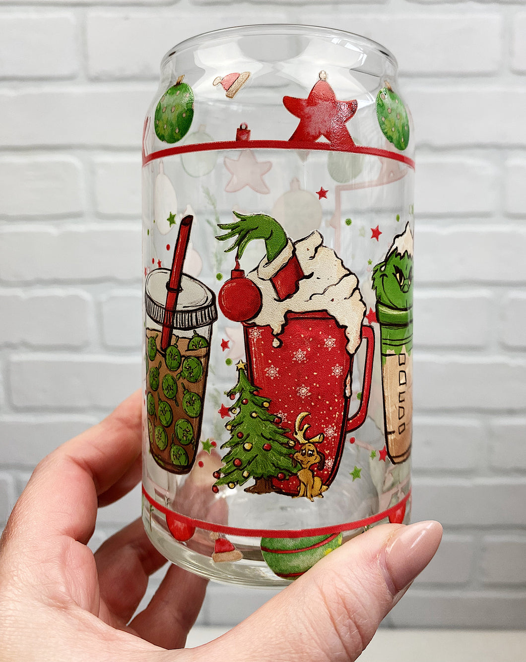 Grinchy Drinks | Beer Can Glass | Libbey Glass | Iced Coffee | 16oz
