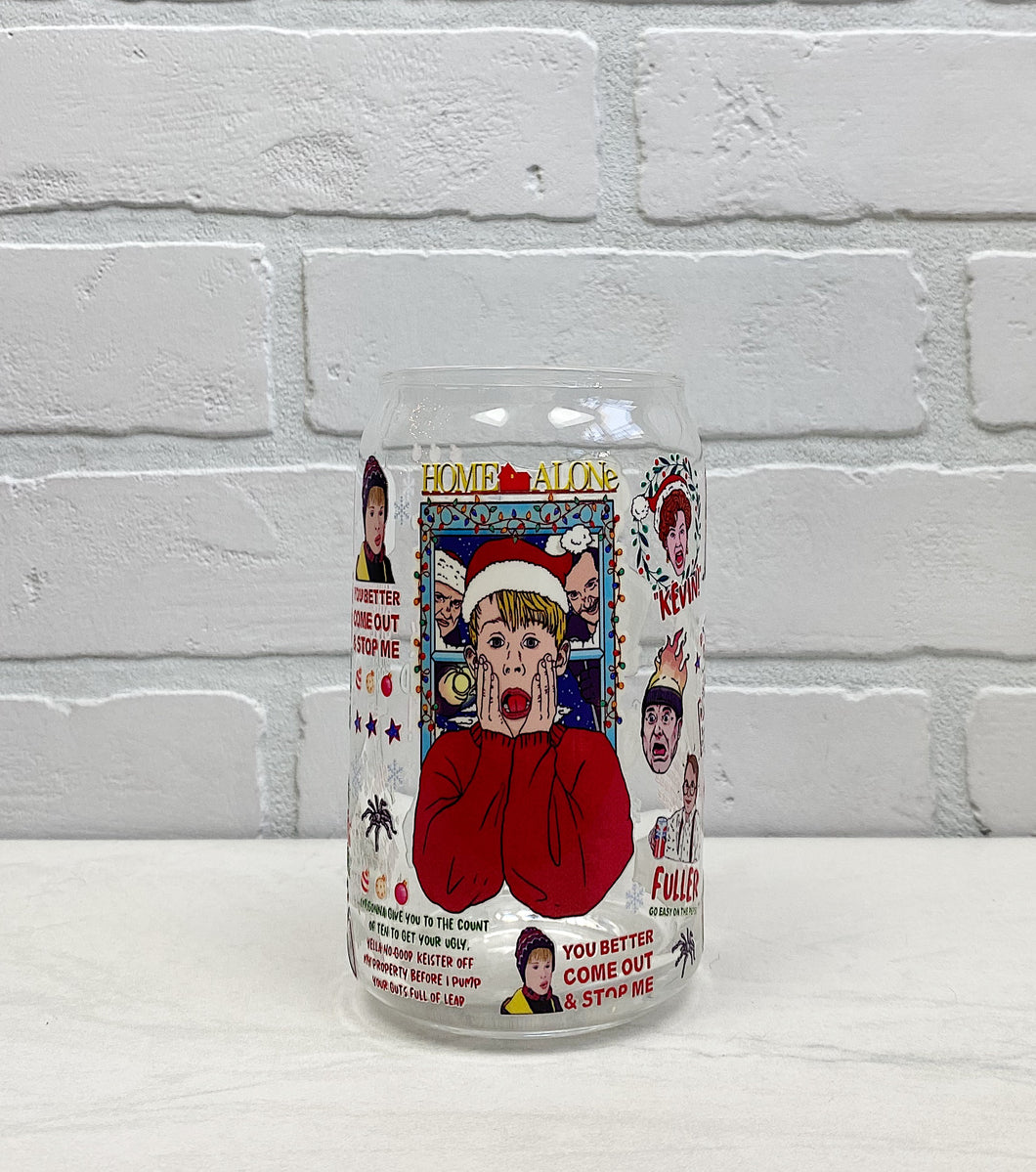 Home Alone | Beer Can Glass | Libbey Glass | Iced Coffee | 16oz