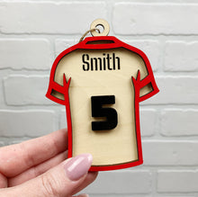 Load image into Gallery viewer, Custom Soccer or Football Jersey | Ornament | Personalized Ornament | Sports Ornament | Wooden Ornament
