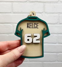 Load image into Gallery viewer, Kelce Eagles Jersey | Ornament | Wooden Ornament | Sports Ornament
