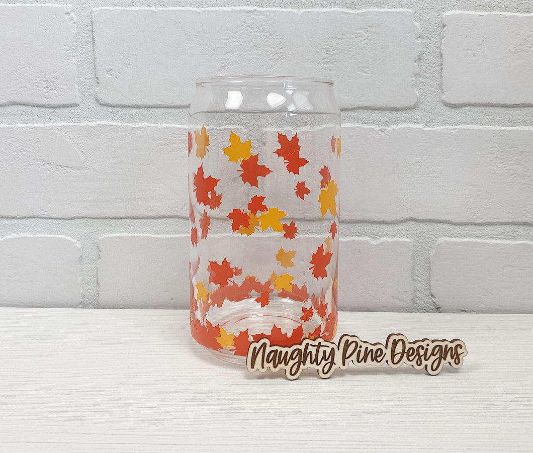 Fall Leaves | Beer Can Glass | Libbey Glass | Iced Coffee | 16oz