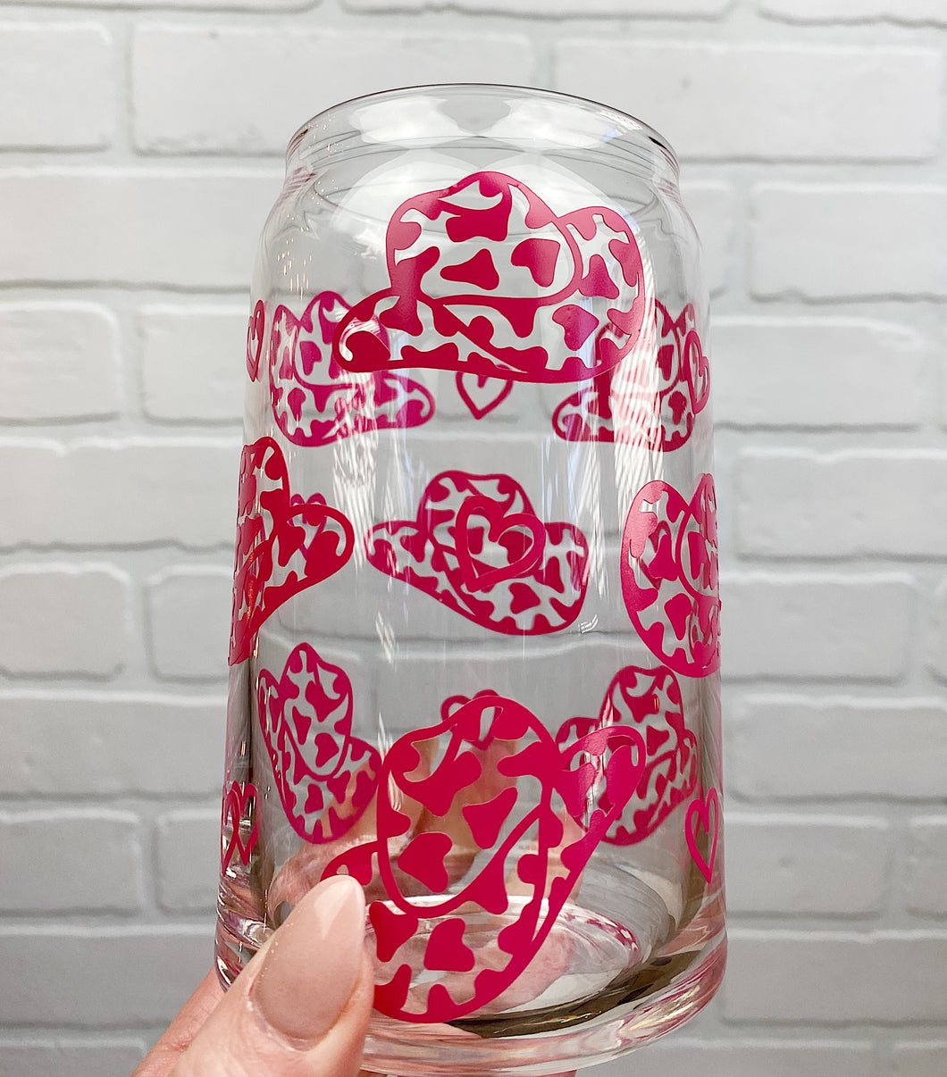 Pink Cowgirl Hats | Beer Can Glass | Libbey Glass | Iced Coffee | 16oz