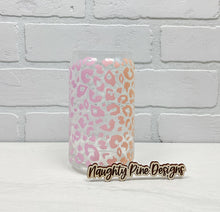 Load image into Gallery viewer, Rainbow Leopard Print | Beer Can Glass | Libbey Glass | Iced Coffee | 16oz
