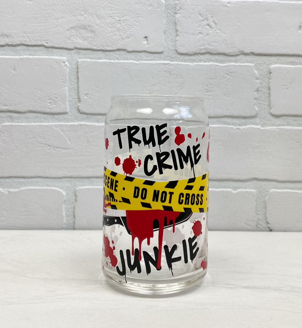 True Crime Junkie | Beer Can Glass | Libbey Glass | Iced Coffee | 16oz