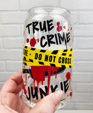 Load image into Gallery viewer, True Crime Junkie | Beer Can Glass | Libbey Glass | Iced Coffee | 16oz
