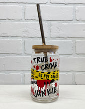 Load image into Gallery viewer, True Crime Junkie | Beer Can Glass | Libbey Glass | Iced Coffee | 16oz
