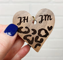 Load image into Gallery viewer, Personalized Leopard Print Heart | Keychain | Wooden Keychain | Custom
