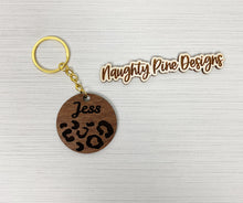 Load image into Gallery viewer, Personalized Leopard Print Round | Keychain | Wooden Keychain | Custom
