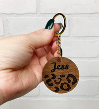 Load image into Gallery viewer, Personalized Leopard Print Round | Keychain | Wooden Keychain | Custom
