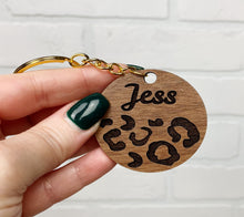 Load image into Gallery viewer, Personalized Leopard Print Round | Keychain | Wooden Keychain | Custom
