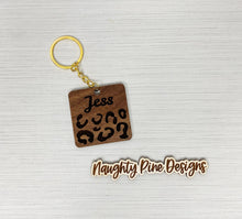 Load image into Gallery viewer, Personalized Leopard Print Square | Keychain | Wooden Keychain | Custom
